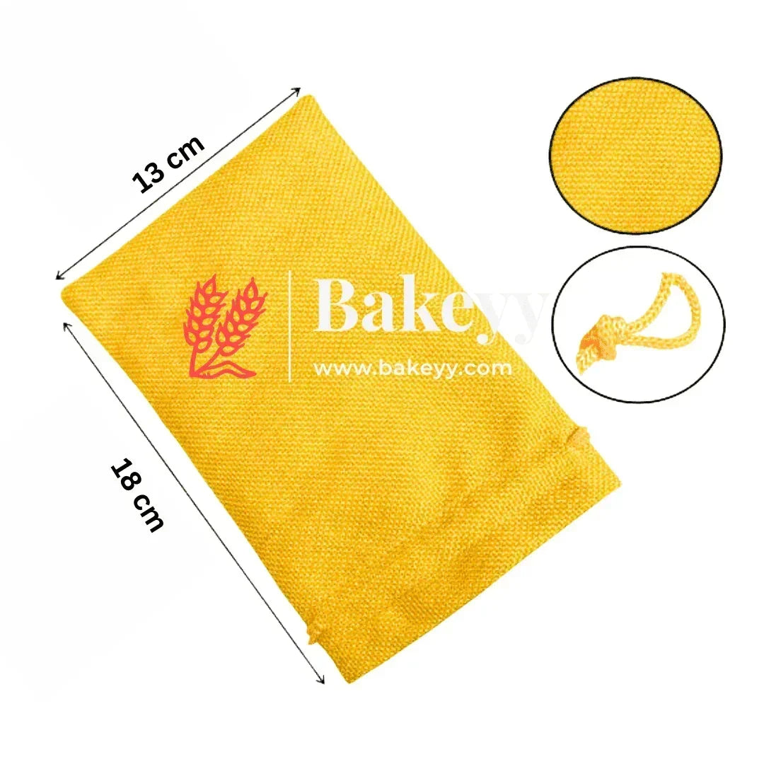 Yellow Jute Potli Bag | Gift Return Gifts Bags | Drawstring Bags | (Pack of 10) - Bakeyy.com - India - Yellow Jute Potli Bag | Gift Return Gifts Bags | Drawstring Bags | (Pack of 10) - 13 X 18 CM