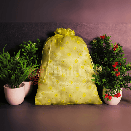 22x31 CM | Floral Designs Organza Potli Bags | Pack of 50 | Yellow Color | Candy Bag - Bakeyy.com - India - 22x31 CM | Floral Designs Organza Potli Bags | Pack of 50 | Yellow Color | Candy Bag - Default Title