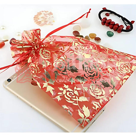 10x14 CM | Printed Organza Potli Bags | Red Colour | Candy Bag |Pack of 70 - Bakeyy.com - India - 10x14 CM | Printed Organza Potli Bags | Red Colour | Candy Bag |Pack of 70 - Default Title