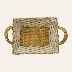 Rustic Handwoven Rectangle Basket with Handles & Golden Border – Decorative Storage & Serving Tray - Bakeyy.com - India - Rustic Handwoven Rectangle Basket with Handles & Golden Border – Decorative Storage & Serving Tray - Default Title