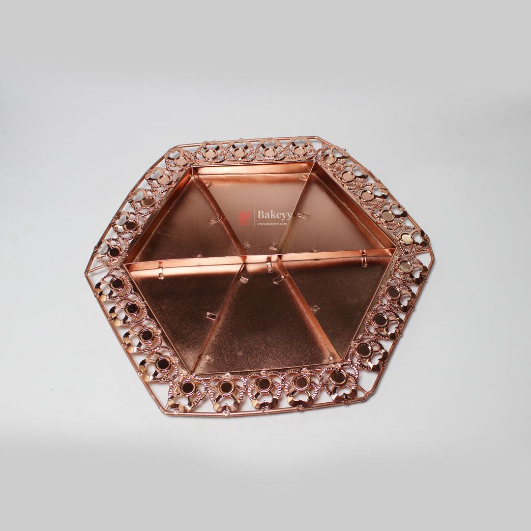 Premium Decorative Dry Fruit Tray – Elegant & Spacious Design |Luxurious HexagonMetal Serving Tray with 6-Part Sections - Bakeyy.com - India - Premium Decorative Dry Fruit Tray – Elegant & Spacious Design |Luxurious HexagonMetal Serving Tray with 6-Part Sections - Default Title