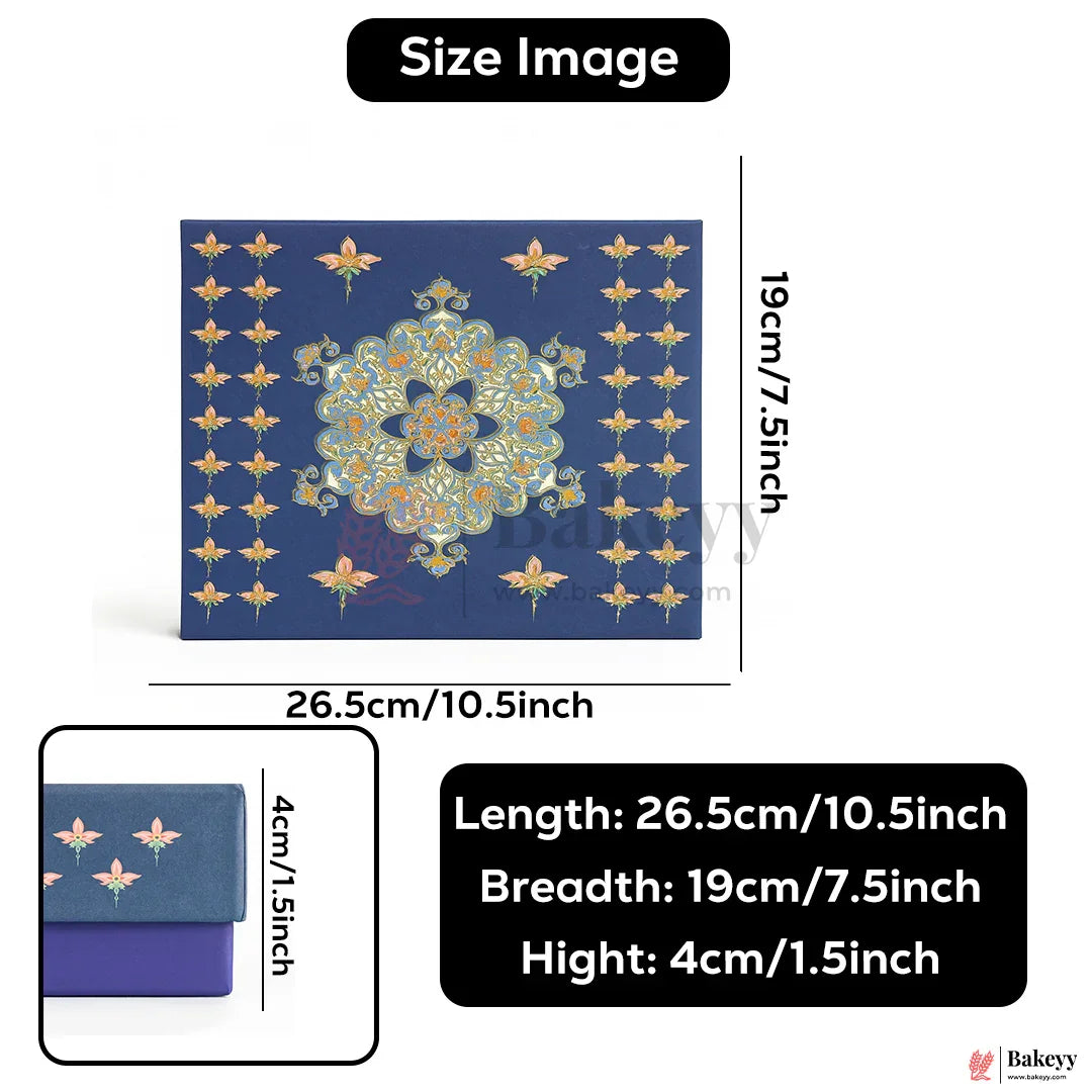 One Kg Sweet Box | 10.5x7.5x1.5 Inch | Premium Blue Festive Sweet Box with Golden Base | Rigid Sweet Box with Golden Interior | 1 Piece