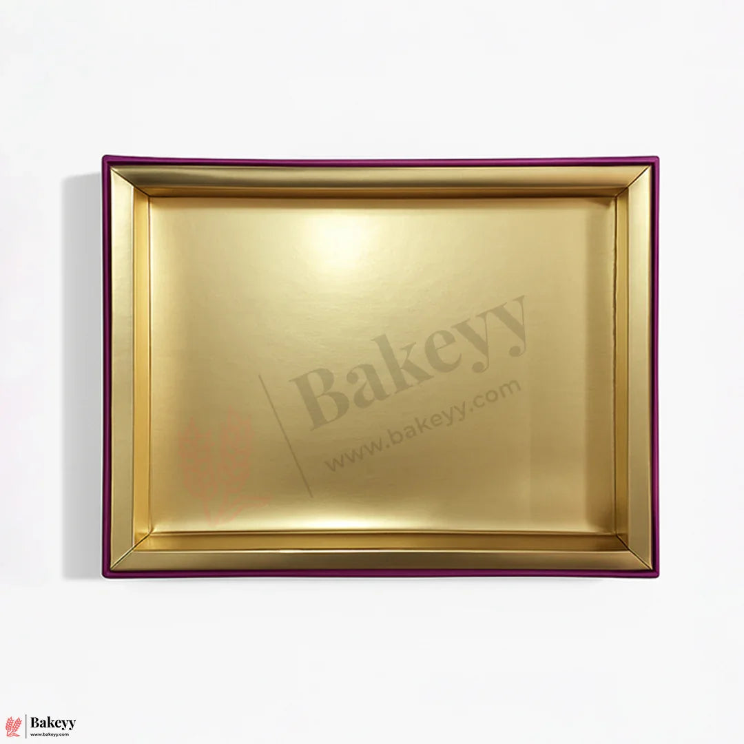 One Kg Sweet Box | 10.5x7.5x1.5 Inch |  Royal Pink & Gold Sweet Box with Golden Tray 1 Piece