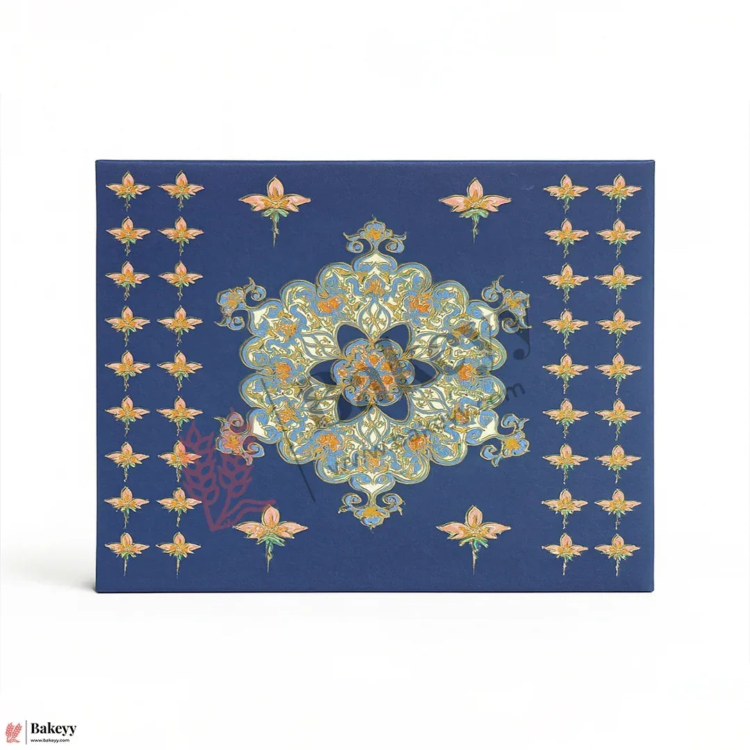 500 Gm Sweet Box | 7.5x6x1.5 Inch | Premium Blue Festive Sweet Box with Golden Base | Rigid Sweet Box with Golden Interior | 1 Piece - Bakeyy.com - India - 500 Gm Sweet Box | 7.5x6x1.5 Inch | Premium Blue Festive Sweet Box with Golden Base | Rigid Sweet Box with Golden Interior | 1 Piece - Default Title
