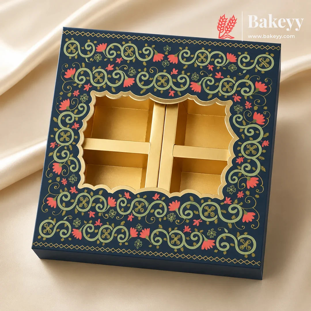 2._4_Cavity_Rigid_Dry_Fruit_Box_Elegant_Festive_Hamper_Box_with_Window_Lid_Elegant_Floral_Design_Pack_Of_1 - Bakeyy.com IN