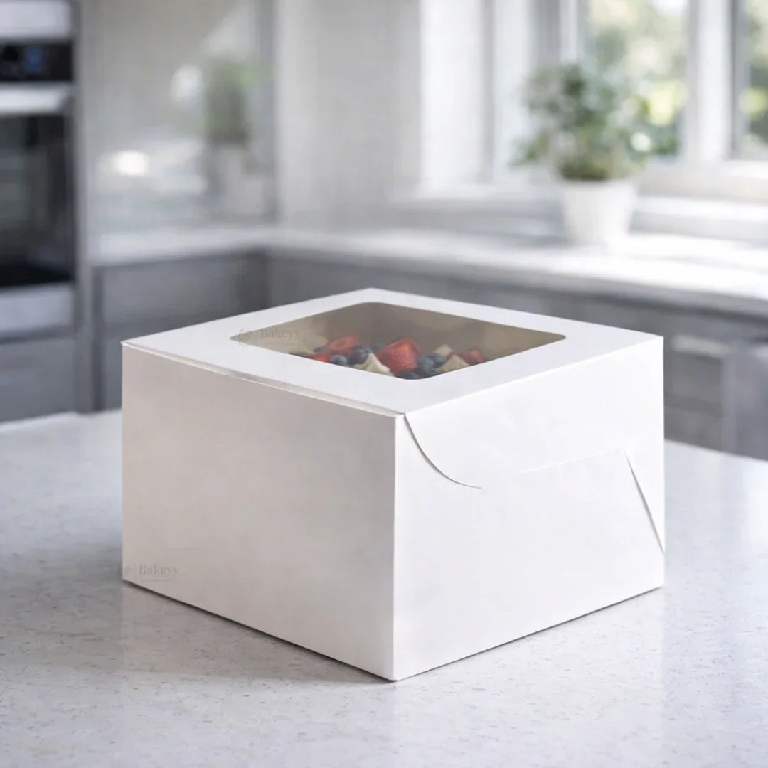 5 Inch Height | White Cake Box ITC Quality | Square Shape Top window | Pack Of 25