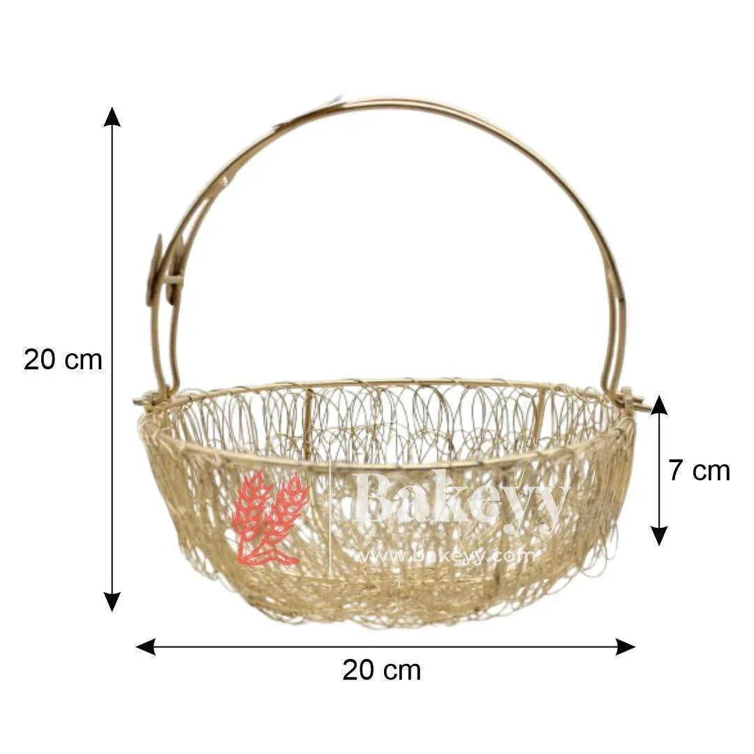 Bucket Shape Round Decorative Gold Metal Hamper Basket For Gifting - Bakeyy.com - India - Bucket Shape Round Decorative Gold Metal Hamper Basket For Gifting - Medium - 8 Inch