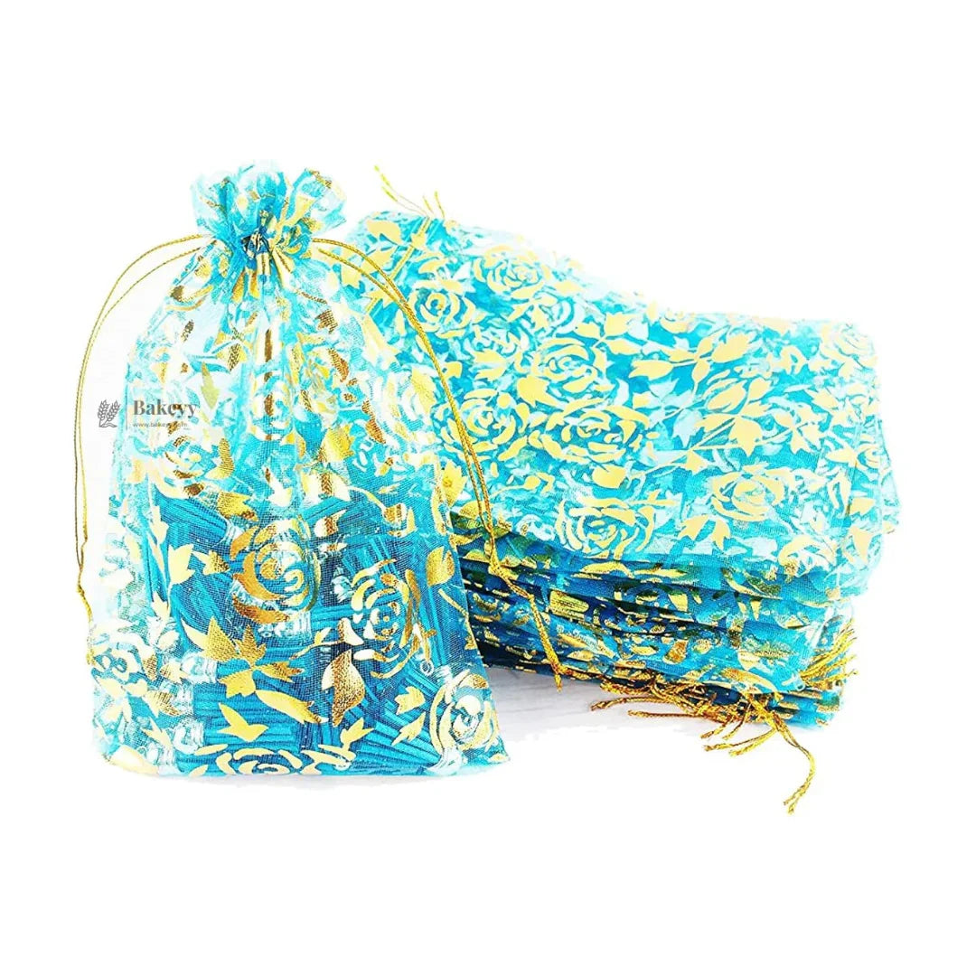 Printed Organza Potli Bags | Light Blue Color