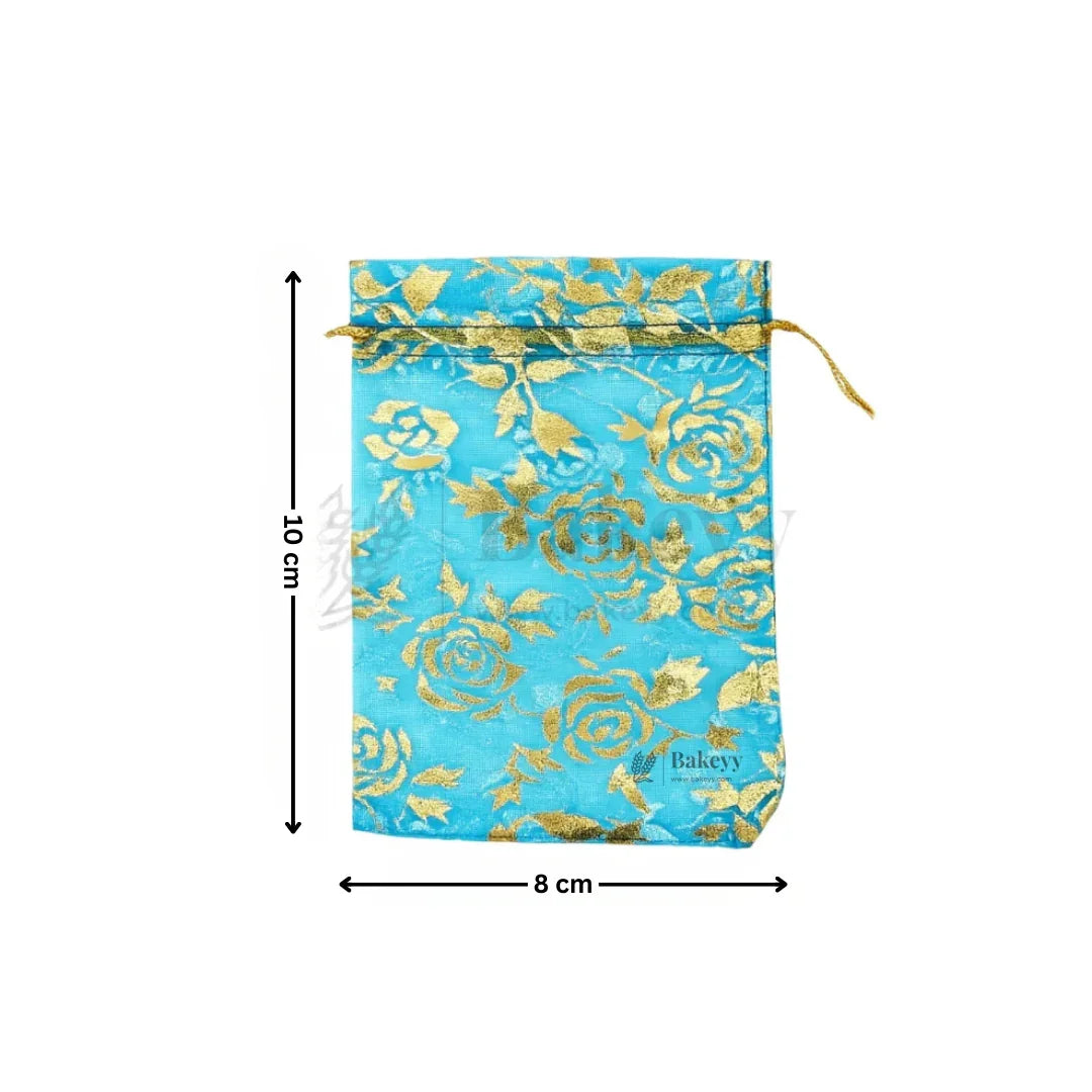 Printed Organza Potli Bags | Light Blue Color