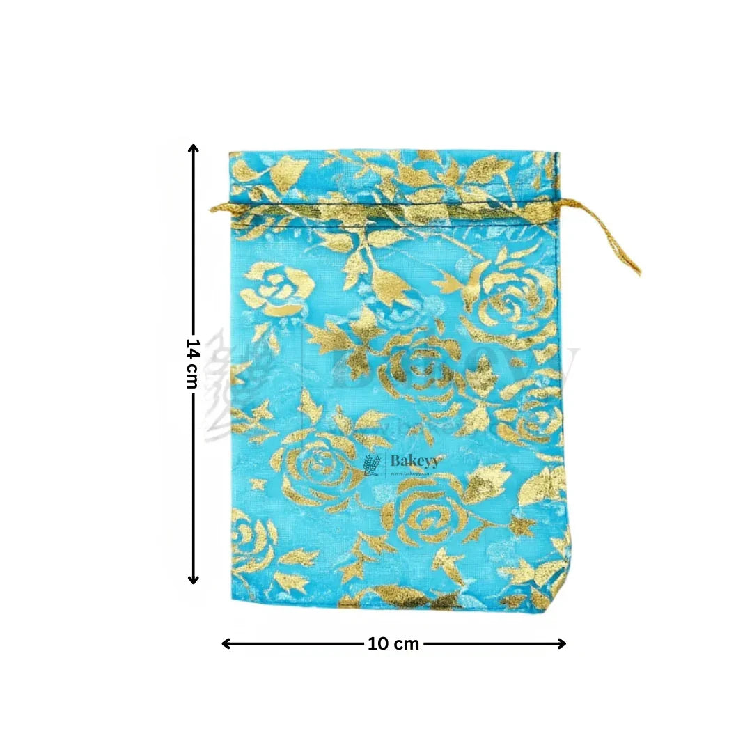 Printed Organza Potli Bags | Light Blue Color