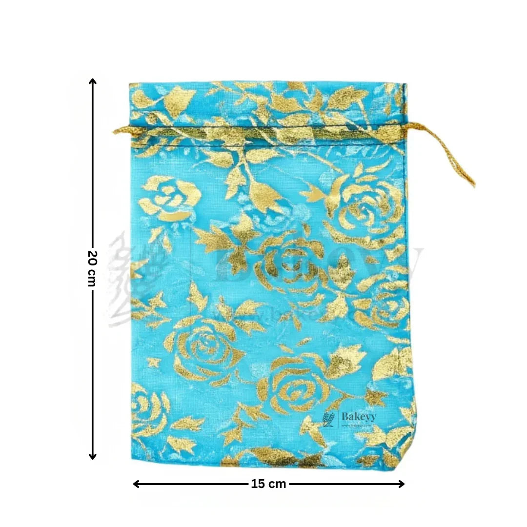 Printed Organza Potli Bags | Light Blue Color