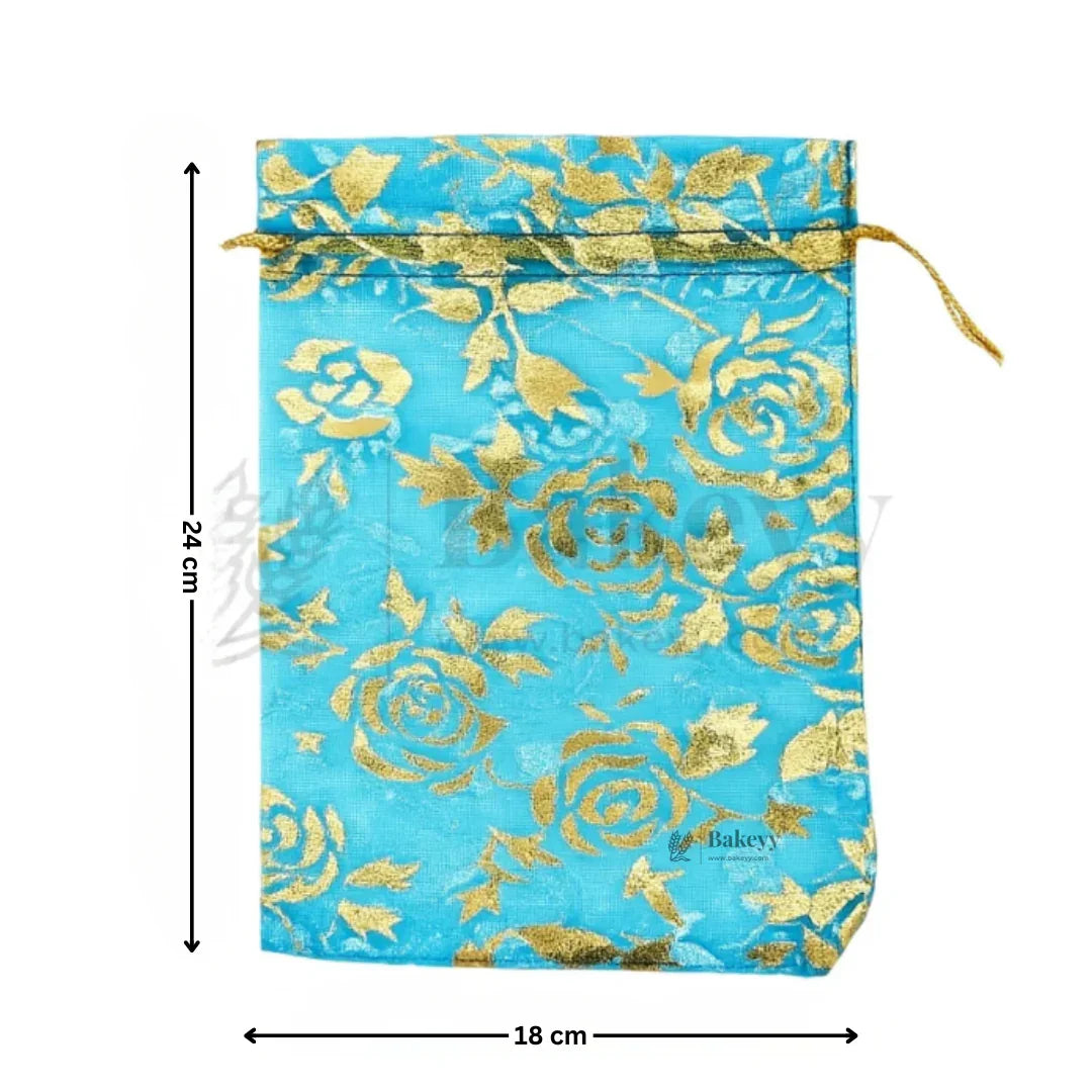 Printed Organza Potli Bags | Light Blue Color