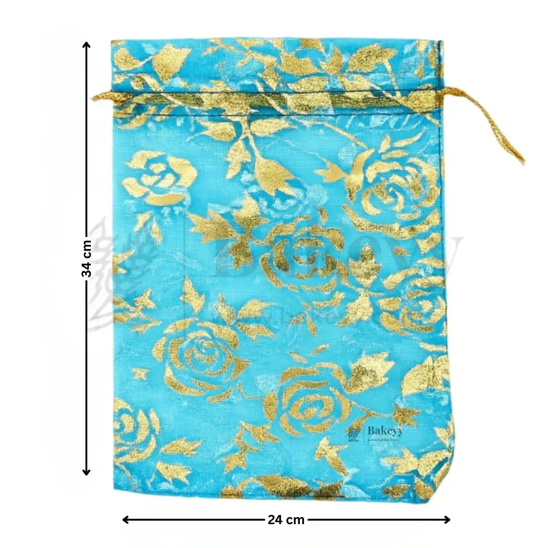 Printed Organza Potli Bags | Light Blue Color
