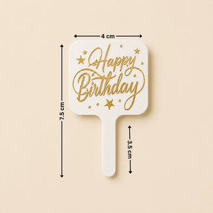 White paddle with 'Happy Birthday' text on a beige background