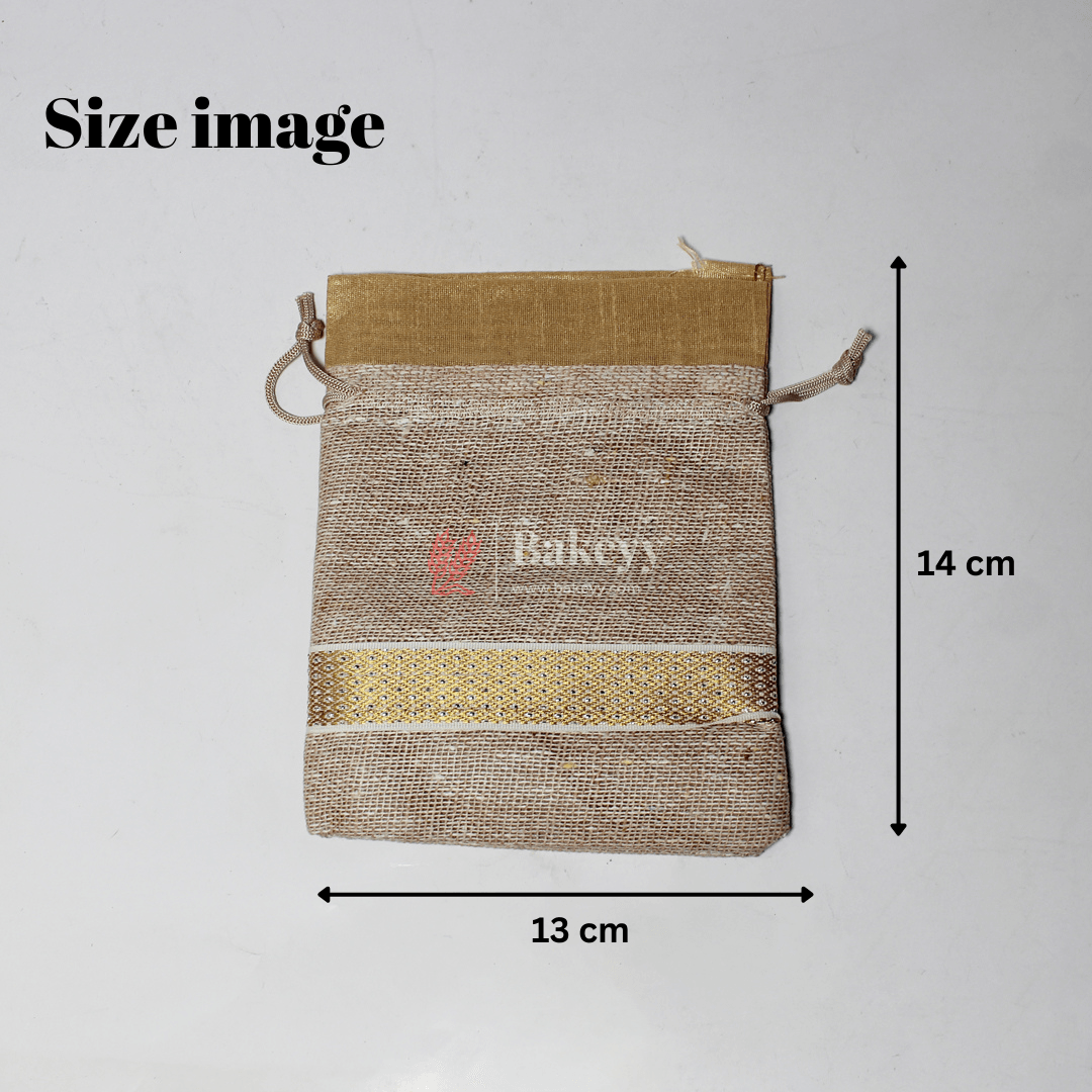 13x14 CM \ 5x6 inch| Elegant Jute  Cream Drawstring Gift Bag | Drawstring Bags | Pack of 10