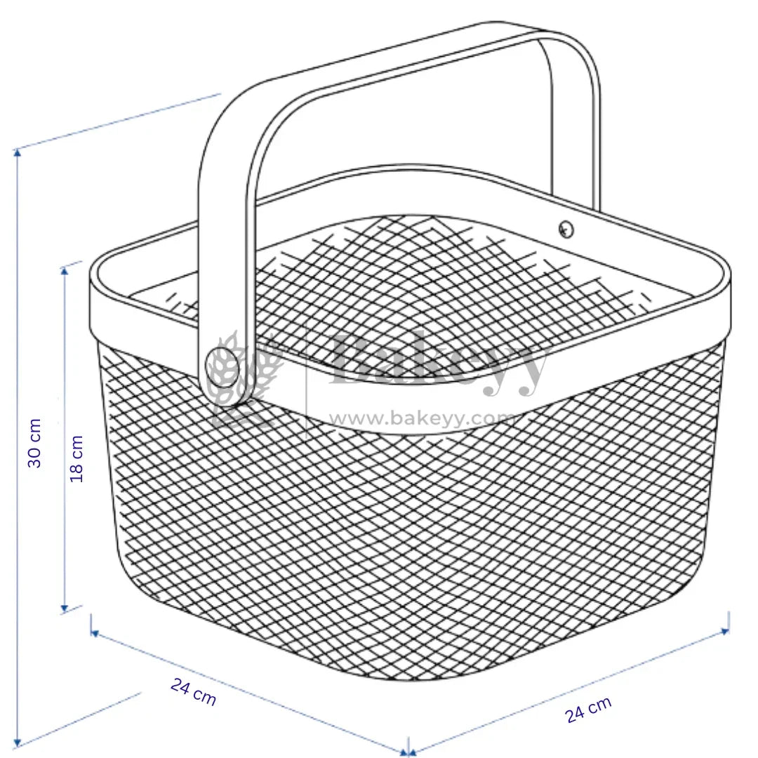 24x24x18 cm | Pastel Pink Metal Basket with Wooden handle | 1 Piece - Bakeyy.com - India - 24x24x18 cm | Pastel Pink Metal Basket with Wooden handle | 1 Piece - Default Title