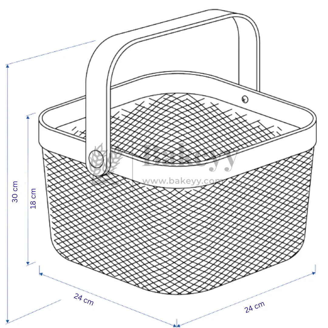 24x24x18 cm | White Metal Basket with Wooden handle | 1 Piece