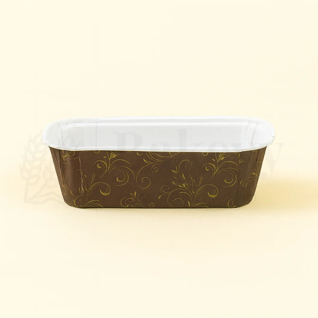 Rectangular container with gold floral pattern on a beige background