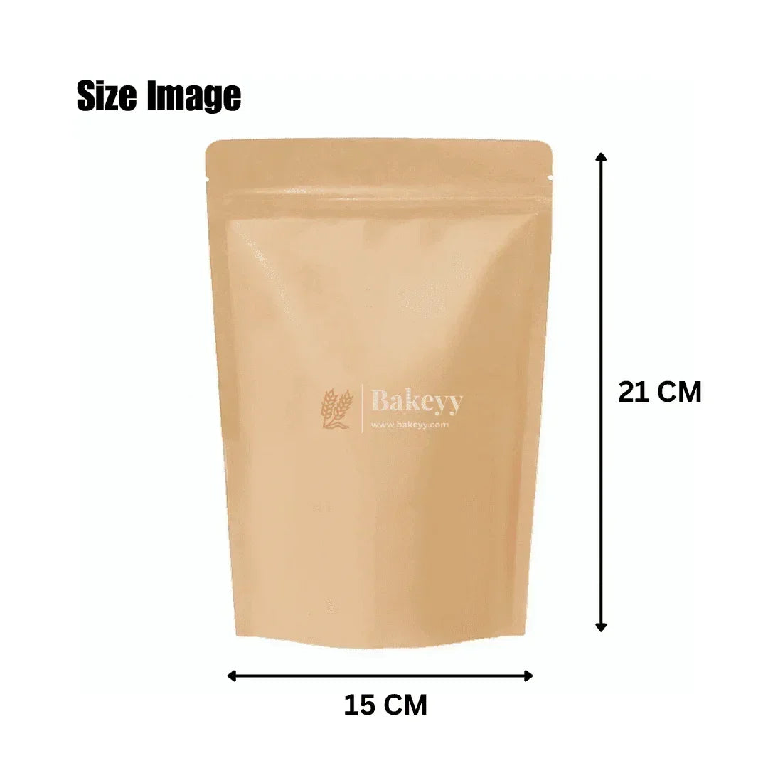 250g | Kraft Zip Lock Pouch | Brown | 15x21x4 CM | Standing Pouch - Bakeyy.com - India - 250g | Kraft Zip Lock Pouch | Brown | 15x21x4 CM | Standing Pouch - Pack Of 50 / 15x21x4 cm / 250 g