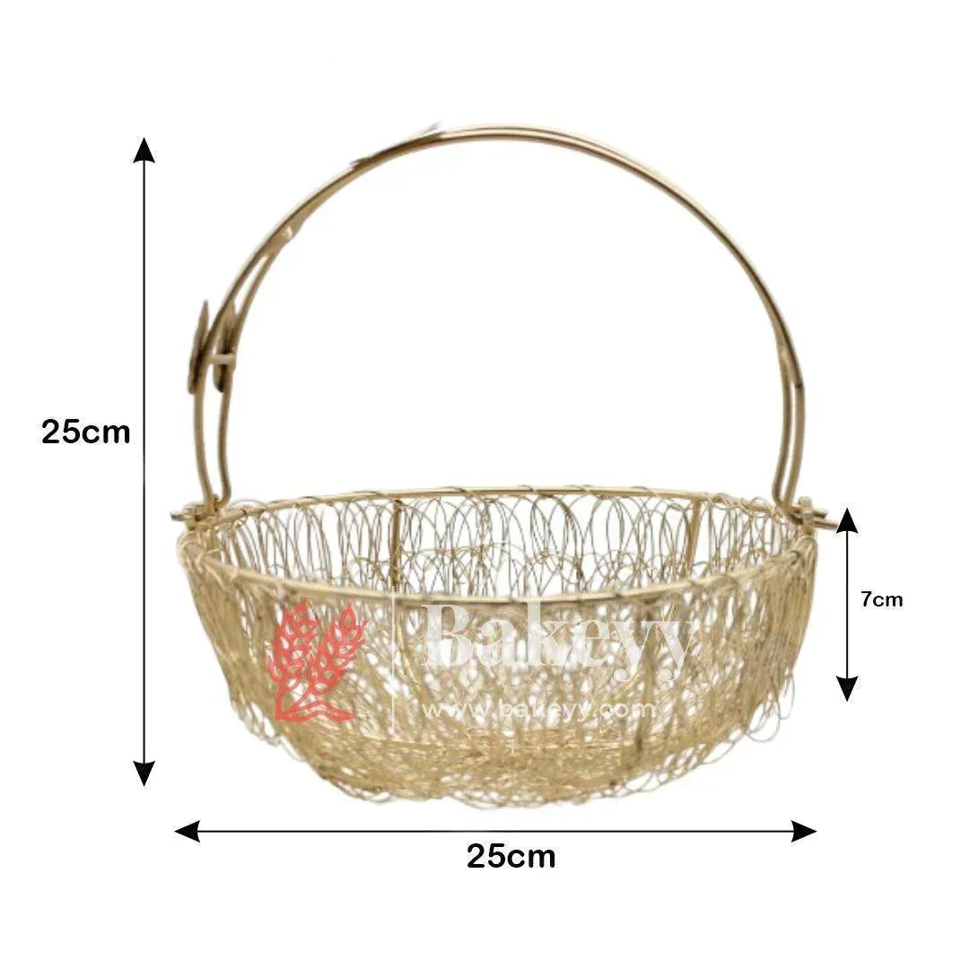 Bucket Shape Round Decorative Gold Metal Hamper Basket For Gifting - Bakeyy.com - India - Bucket Shape Round Decorative Gold Metal Hamper Basket For Gifting - Large - 10 Inch