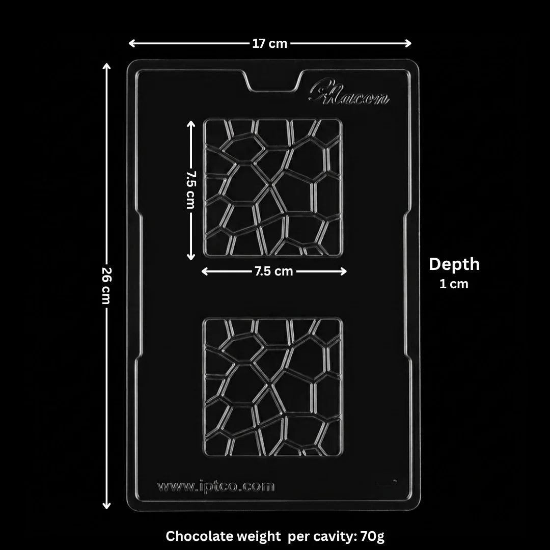 Mould 646 | 2 Cavity Crack Pattern Chocolate Bar Mould | Plastic Chocolate Mould | Pack of 1
