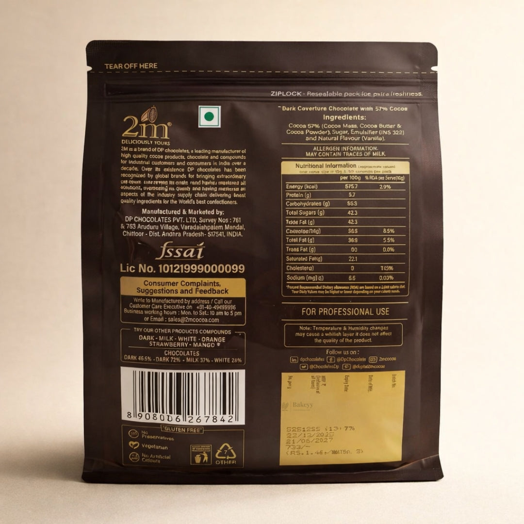 2M Tenero | Rich Dark Chocolate | 57% Cocoa Solid | 500g | Pack of 1