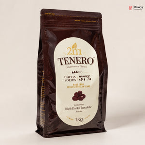 Tenero 57% cocoa solids dark chocolate packaging on a beige background