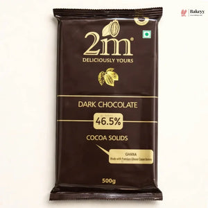 A 500g package of 2m Dark Chocolate (46.5% cocoa solids) from Ghana, shown against a plain white background with a Bakeyy watermark in the top right corner.