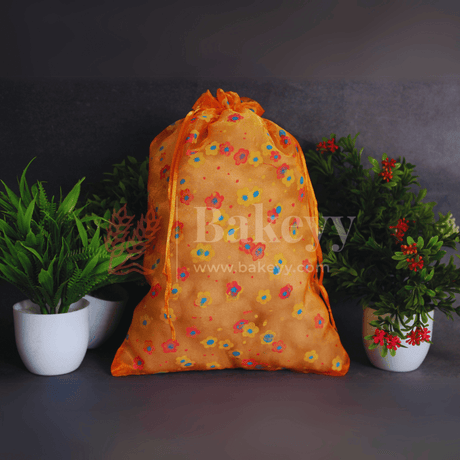 22x31 CM | Floral Designs Organza Potli Bags | Pack of 50 | Orange Color | Candy Bag - Bakeyy.com - India - 22x31 CM | Floral Designs Organza Potli Bags | Pack of 50 | Orange Color | Candy Bag - Default Title