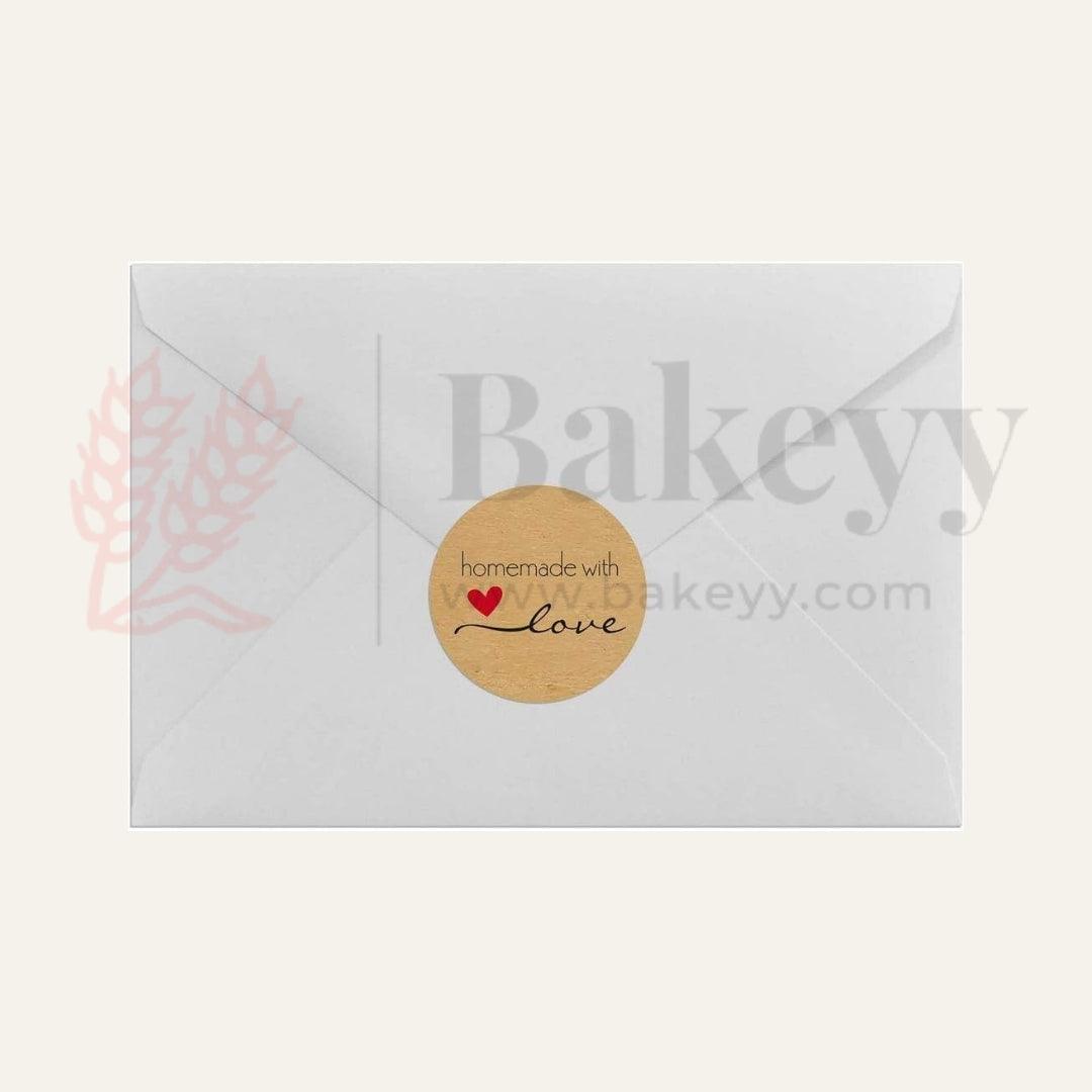 1 Inch "Handmade with Love" Kraft Paper Sticker Roll | Packaging stickers | Gift wrapping labels | Eco-friendly stickers | Pack of 500 - Bakeyy.com - India - 1 Inch "Handmade with Love" Kraft Paper Sticker Roll | Packaging stickers | Gift wrapping labels | Eco-friendly stickers | Pack of 500 - Default Title