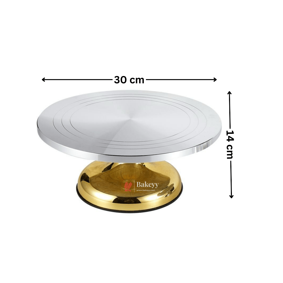 30*14 cm Cake Decoration Turntable |Heavy Rotating Cake Stand | Golden base | Elegant Round | Metal Cake Rotating Stand |1 Piece - Bakeyy.com - India - 30*14 cm Cake Decoration Turntable |Heavy Rotating Cake Stand | Golden base | Elegant Round | Metal Cake Rotating Stand |1 Piece - Default Title