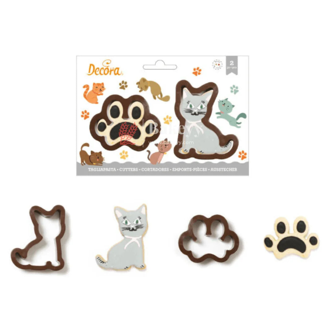 2 Pieces Paw & Cat Cookie Cutter - Bakeyy.com - India - 2 Pieces Paw & Cat Cookie Cutter - Default Title
