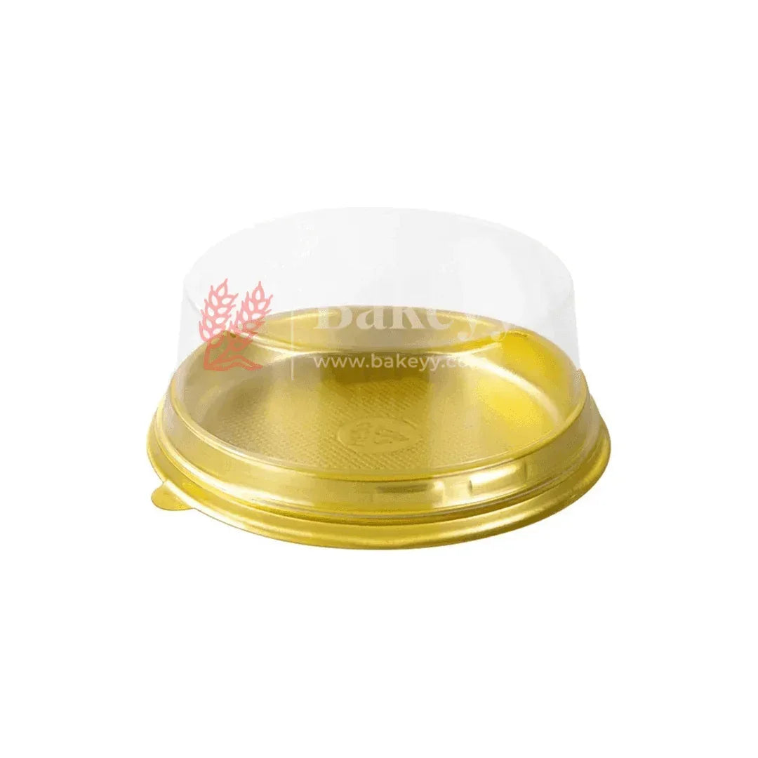 Bento Cake Container || Round Golden Plastic Cake Container with Clear Dome Lid || Individual Pastry Container|| - Bakeyy.com - India - Bento Cake Container || Round Golden Plastic Cake Container with Clear Dome Lid || Individual Pastry Container|| - Gold / Pack of 50