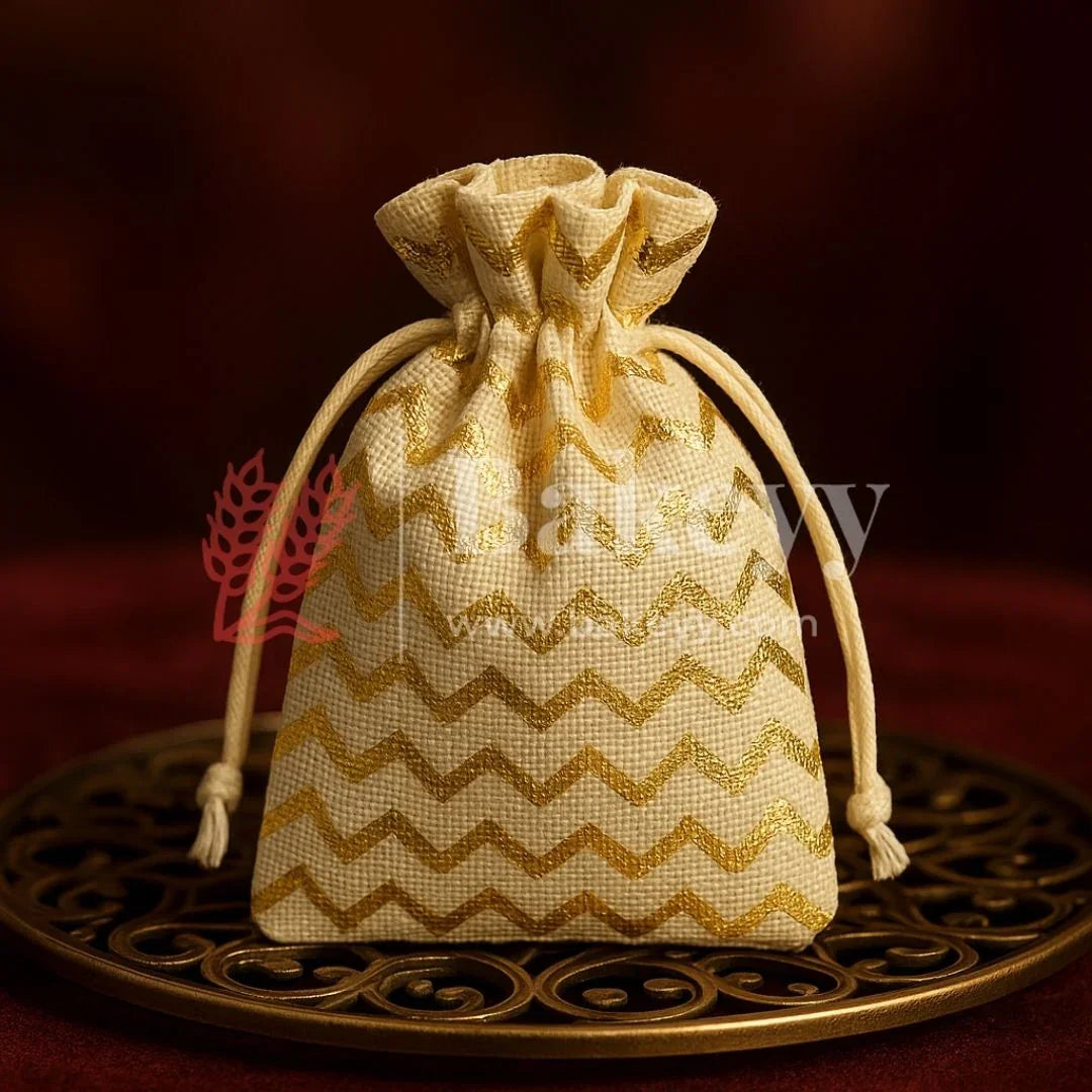 10x14 Cm Gold Foiling Jute Potli Bags Pack of 50