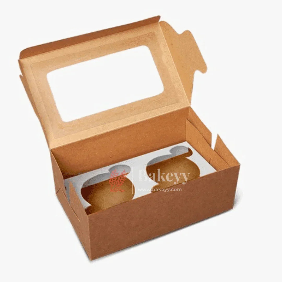 2 Cavity Kraft Cupcake Box | Pack Of 10 | - Bakeyy.com - India - 2 Cavity Kraft Cupcake Box | Pack Of 10 | - Pack of 10