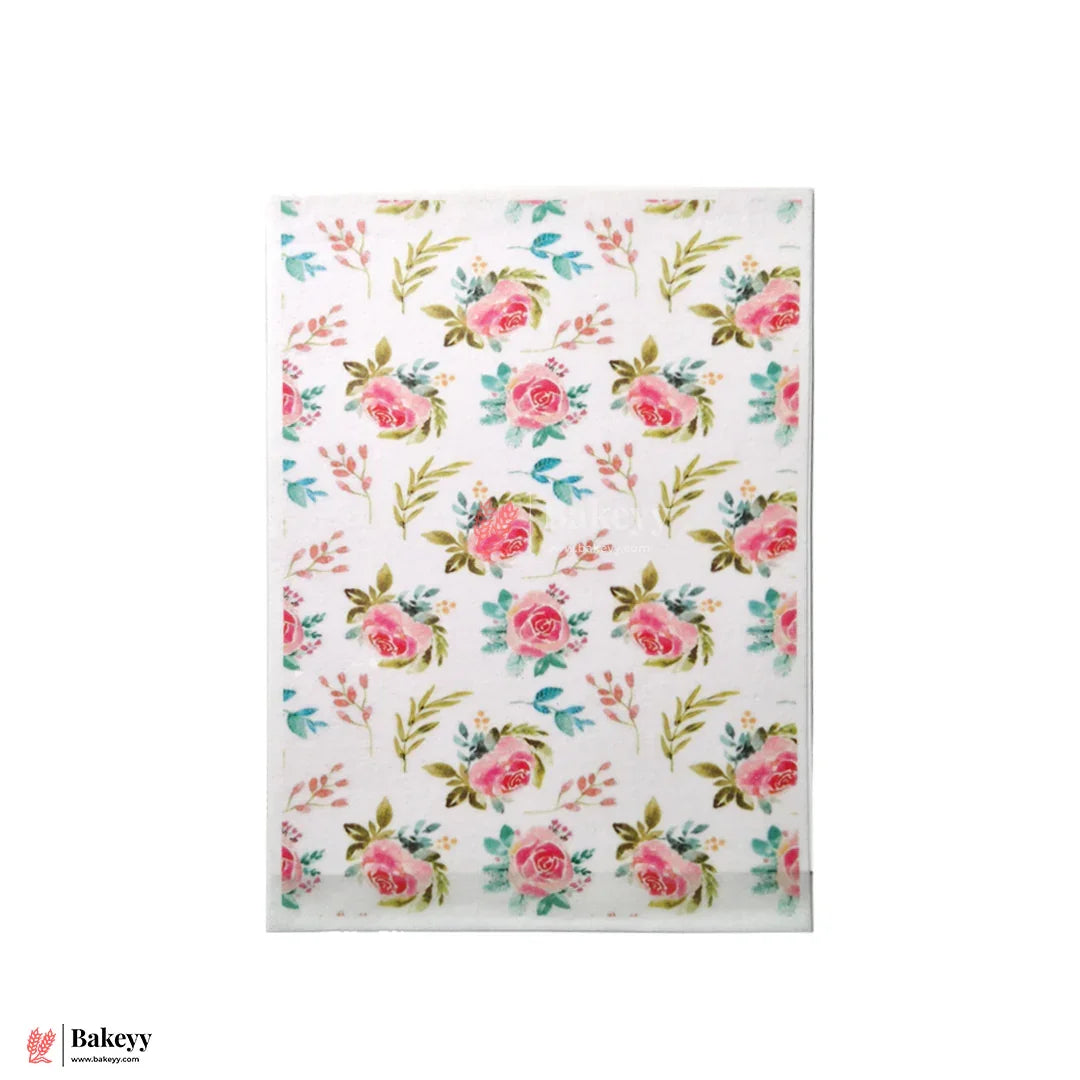 Colorful Edible Floral Wafer Sheet – Rose Pattern   | Pack Of 1