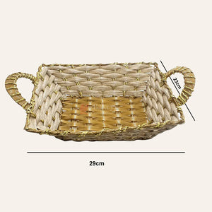 Rustic Handwoven Rectangle Basket with Handles & Golden Border – Decorative Storage & Serving Tray - Bakeyy.com - India - Rustic Handwoven Rectangle Basket with Handles & Golden Border – Decorative Storage & Serving Tray - Default Title