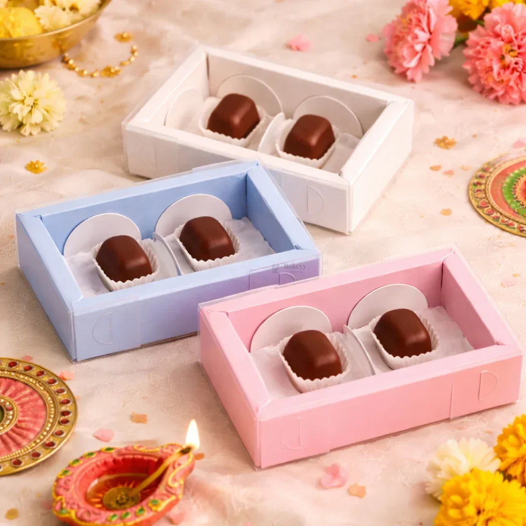 2 Cavity Chocolate Box | Multiple Colours Cavity Box | Pack of 100 - Bakeyy.com - India - 2 Cavity Chocolate Box | Multiple Colours Cavity Box | Pack of 100 - White 1150.00
