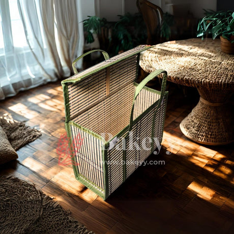 36 x 15 x 25 Cm | Green Wooden baskets | Premium Woven Storage Basket with Handles | handmade wicker basket | 1 Piece - Bakeyy.com - India - 36 x 15 x 25 Cm | Green Wooden baskets | Premium Woven Storage Basket with Handles | handmade wicker basket | 1 Piece - Default Title