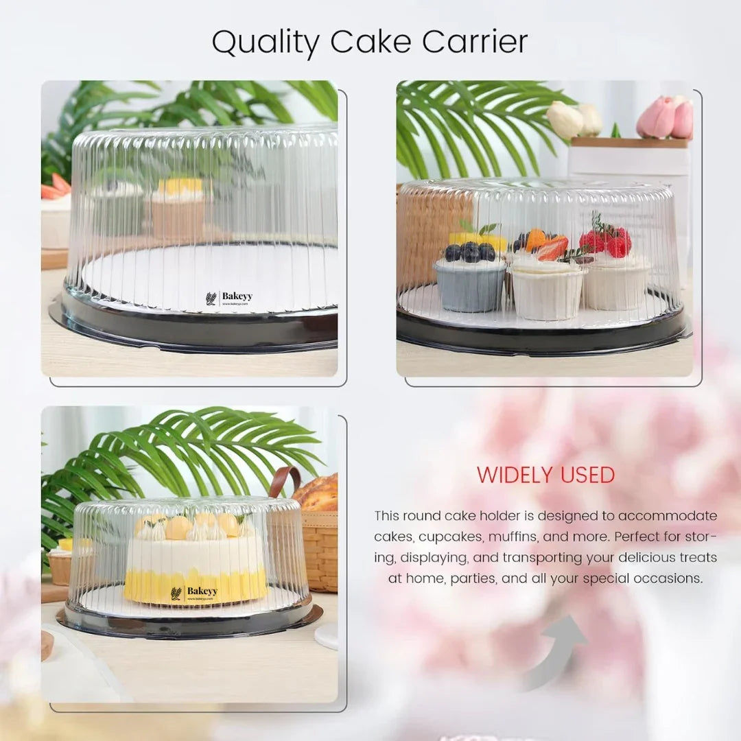 20x8.5Cm| 1/2 Kg Cake Carrier With Lid| Plastic Cake Carrier with Black Base and Transparent Lid| Pack of 10