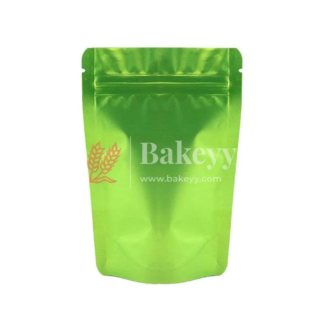 100 gm | Zip Lock Pouch | Green Color Without Window | 10x17 CM | Standing Pouch | 110 GSM | - Bakeyy.com - India - 100 gm | Zip Lock Pouch | Green Color Without Window | 10x17 CM | Standing Pouch | 110 GSM | - Pack Of 50 / 10x17 cm / 100 gm