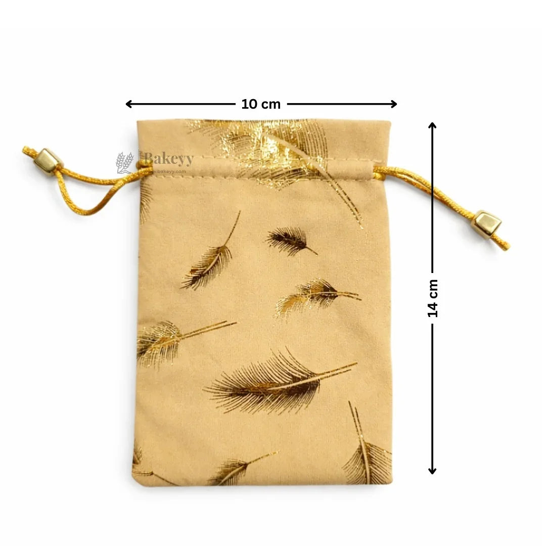 Premium Velvet Potli Bags for Gifting & Packaging l gold feather print Potil Bags l Pack of 10 - Bakeyy.com - India - Premium Velvet Potli Bags for Gifting & Packaging l gold feather print Potil Bags l Pack of 10 - Gold / 10x14 200.00