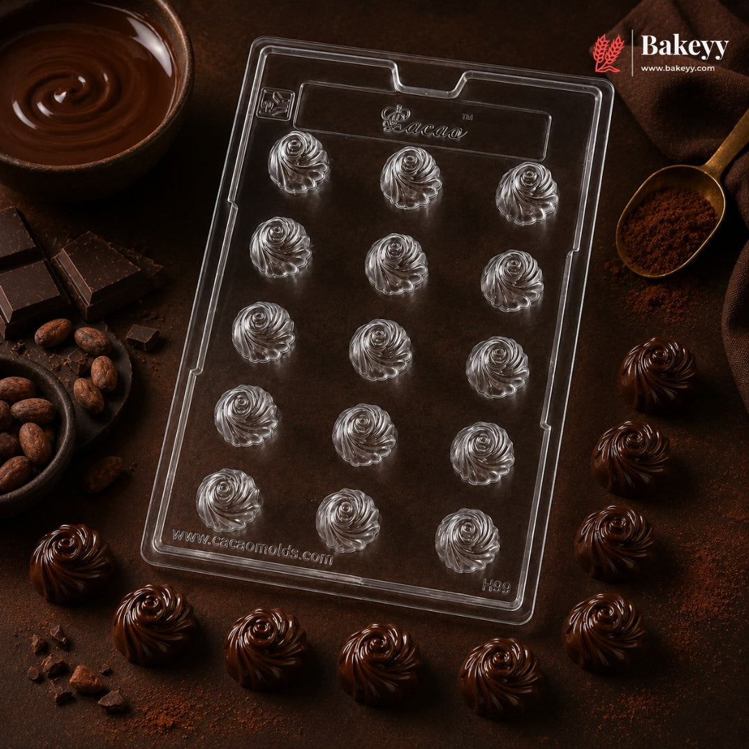 Mould 199 | 15 Cavity Spiral Shell Chocolate Mould for Pralines & Bonbons | Pack of 1