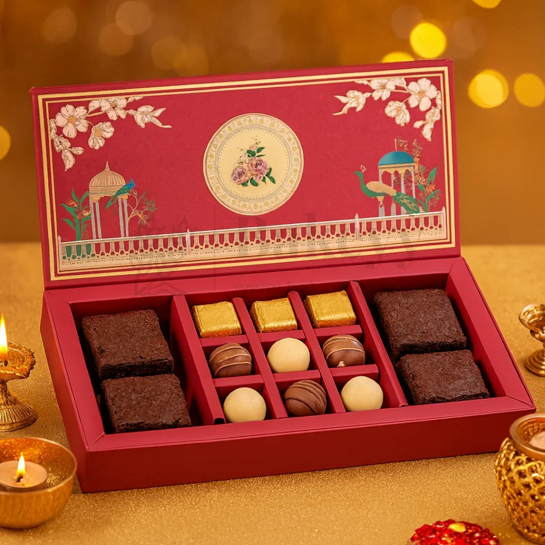 Red Peacock Brownie and cavity Slider Hamper Box| Piece
