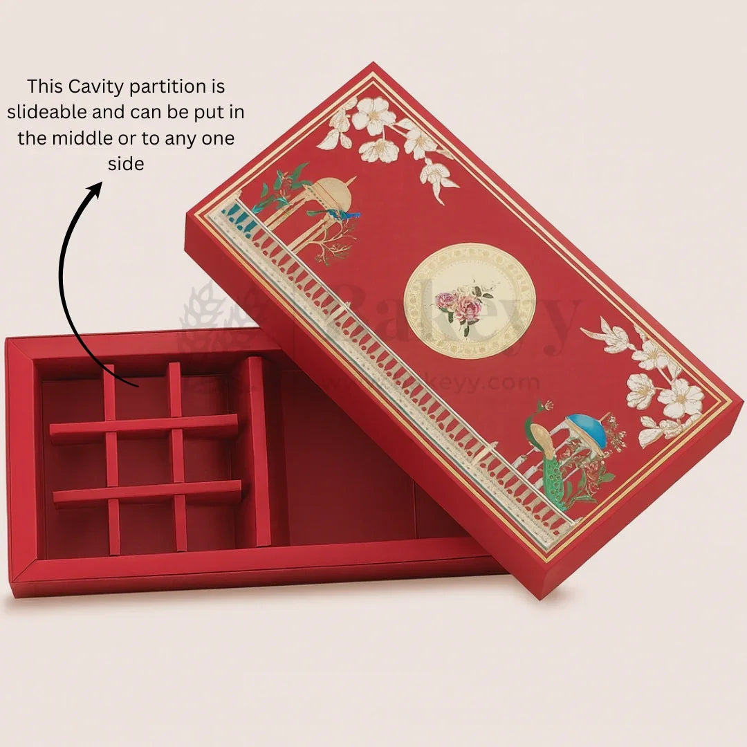 Red Peacock 2 Brownie and 9 cavity Slider Hamper Box| 1 Piece
