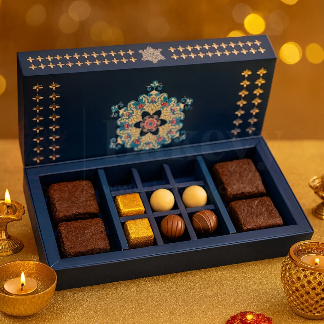Blue Floral 2 Brownie and 9 cavity Hamper Box| 1 Piece