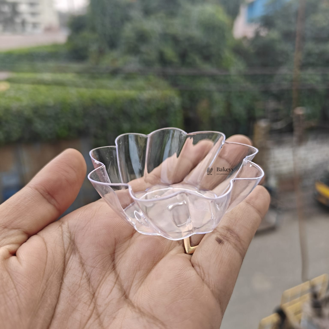 Clear Flower-Shape Dip & Sauce Bowl | Flower Shape Bowl | D-43 | Pack of 25