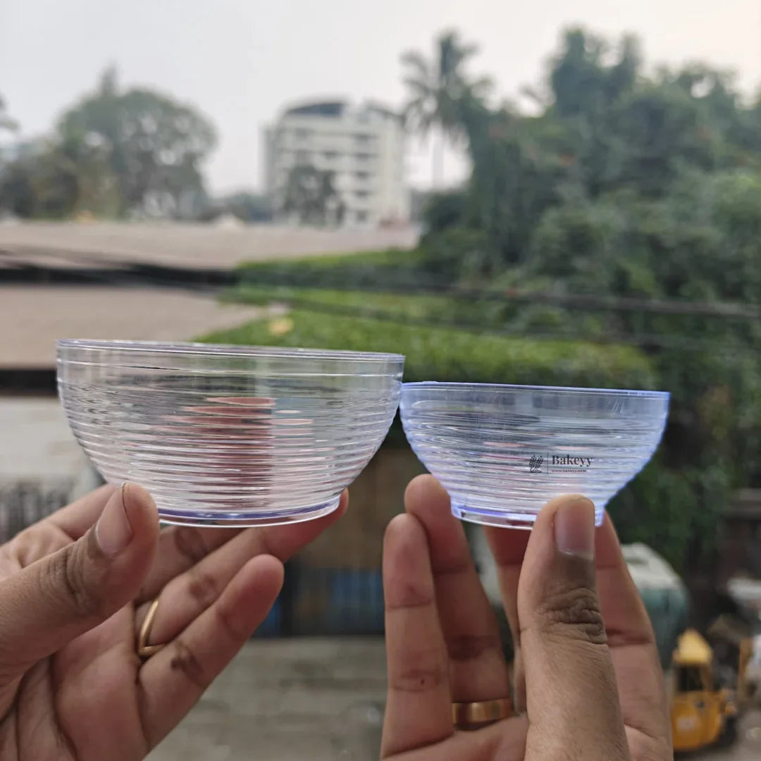 Round Plastic Sauce & Dip Bowl | D47 | Transparent Serving Bowl | 2 Size Options | Assorted Pack Sizes - Bakeyy.com - India - Round Plastic Sauce & Dip Bowl | D47 | Transparent Serving Bowl | 2 Size Options | Assorted Pack Sizes - Small | Pack of 25 150.00