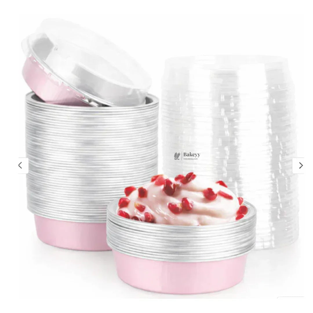 Aluminum Foil Baking Containers with Transparent Lid | Round Tins | Bake N Serve | Pack of 100 - Bakeyy.com - India - Aluminum Foil Baking Containers with Transparent Lid | Round Tins | Bake N Serve | Pack of 100 - Light Pink / 250 ml 1800.00