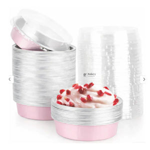Aluminum Foil Baking Containers with Transparent Lid | Round Tins | Bake N Serve | Pack of 100 - Bakeyy.com - India - Aluminum Foil Baking Containers with Transparent Lid | Round Tins | Bake N Serve | Pack of 100 - Light Pink / 250 ml 1800.00